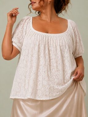 🌾 OLD NAVY NWT Ivory Smocked Puff Sleeve Milkmaid Cottagecore Top Sz XXL